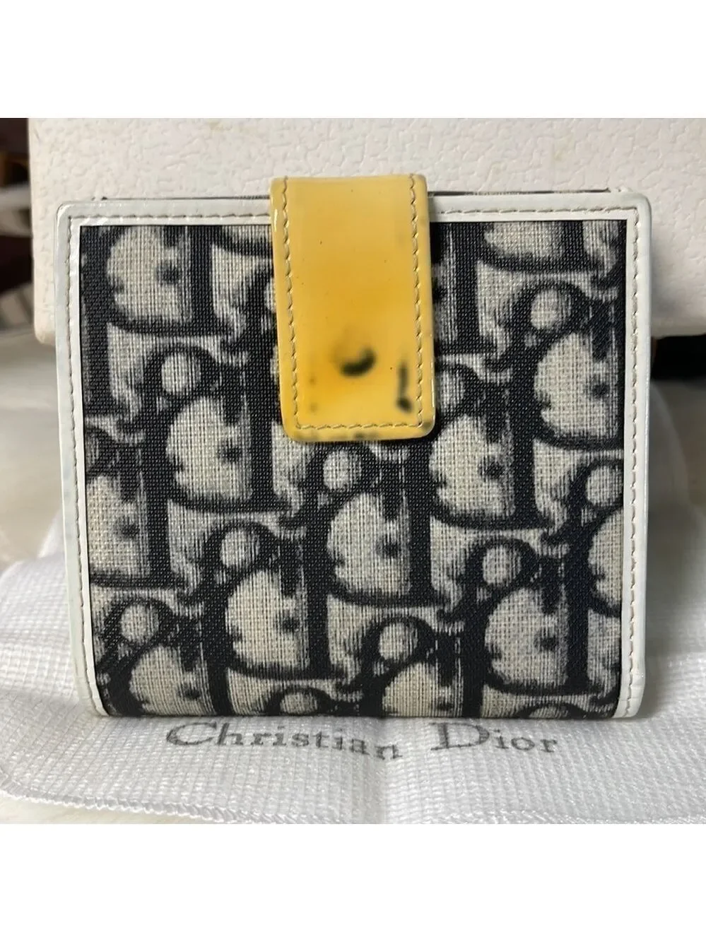 AUTHENTIC CHRISTIAN DIOR TROTTER #2 SNAP BIFOLD WALLET NAVY CREAM WITH BOX SPAIN